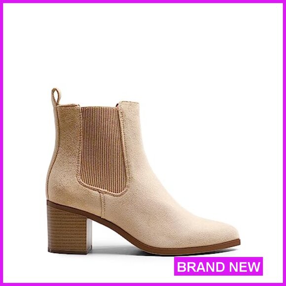 Retro Chunky Heel Ankle Boots Pointed Toe Pull-On Booties Elegant Fashion - Picture 6 of 7